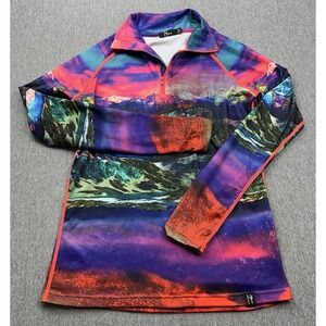 Neve Base Layer Top 1/4 Zip Woman's Small Mountains Purple Long Sleeve